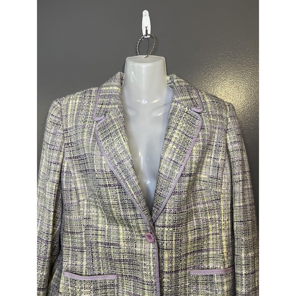 Axcess Blazer Womens 12 Purple Tweed Plaid One Button Lined Notch Lapel Jacket